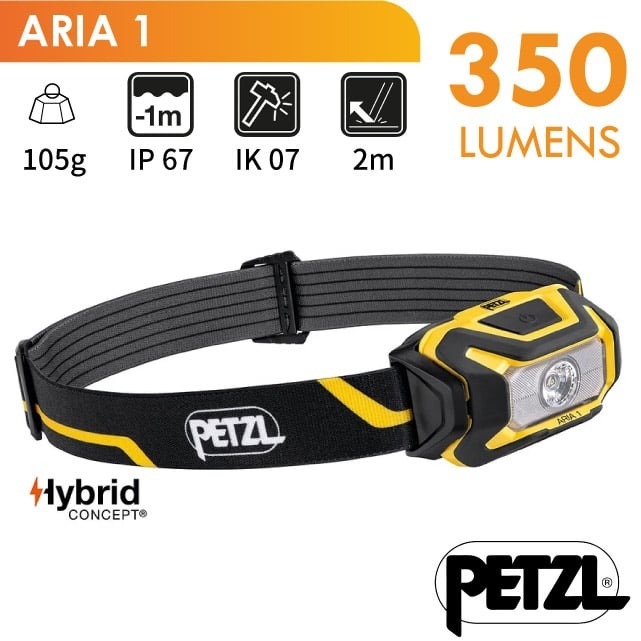 【法國 Petzl】ARIA 1 超輕量頭燈(350流明.IPX67防水防塵).LED頭燈/E069AA00 黑黃✿30E010